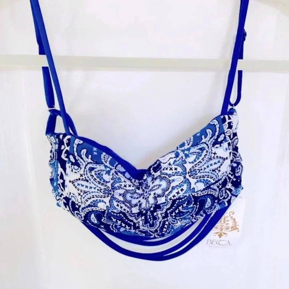 Becca Swim Americana Blue and White Bandeau Bikini Top Women’s Size Small - Picture 6 of 14